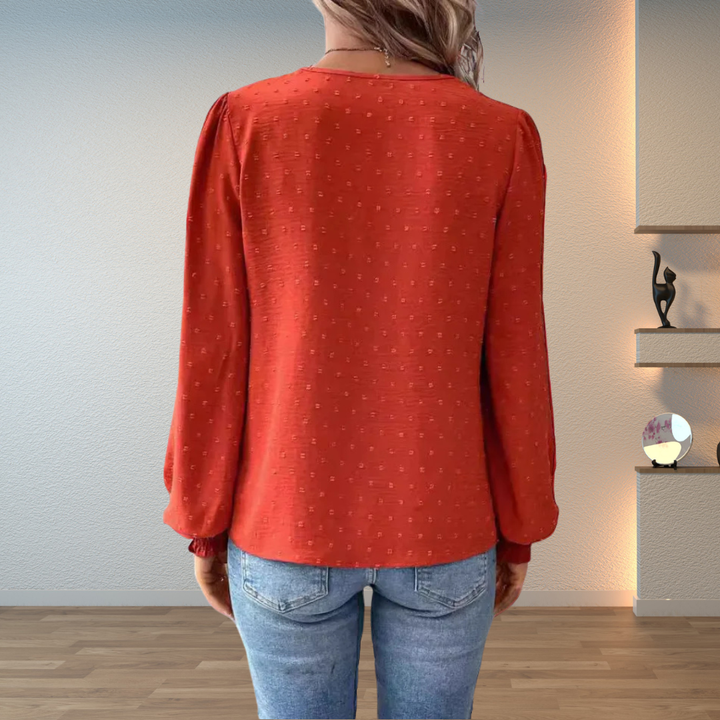 Remi | Women's Chiffon Lace Appliqué V-Neck Blouse