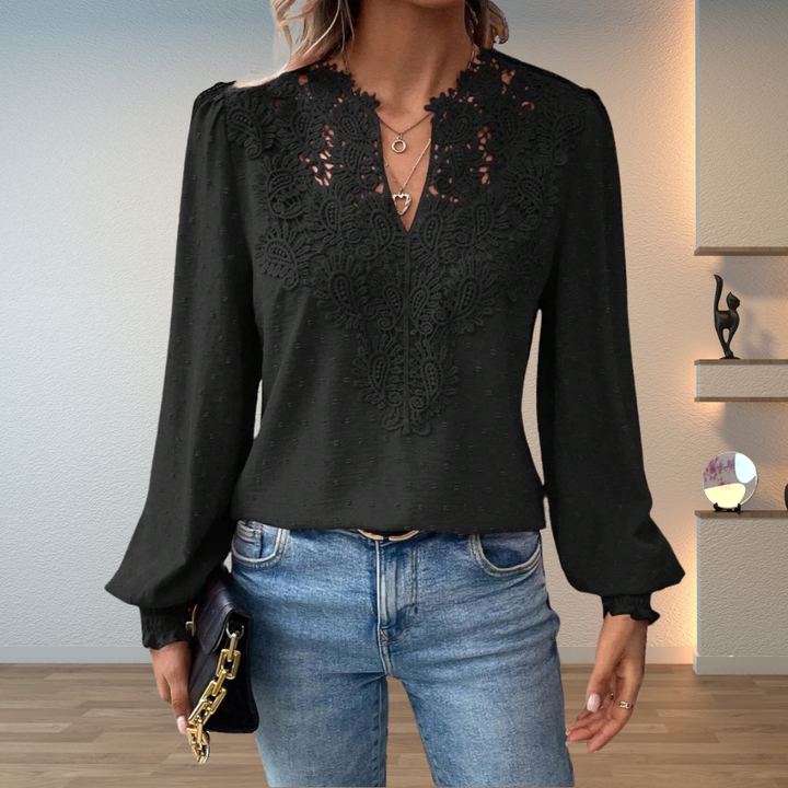 Remi | Women's Chiffon Lace Appliqué V-Neck Blouse