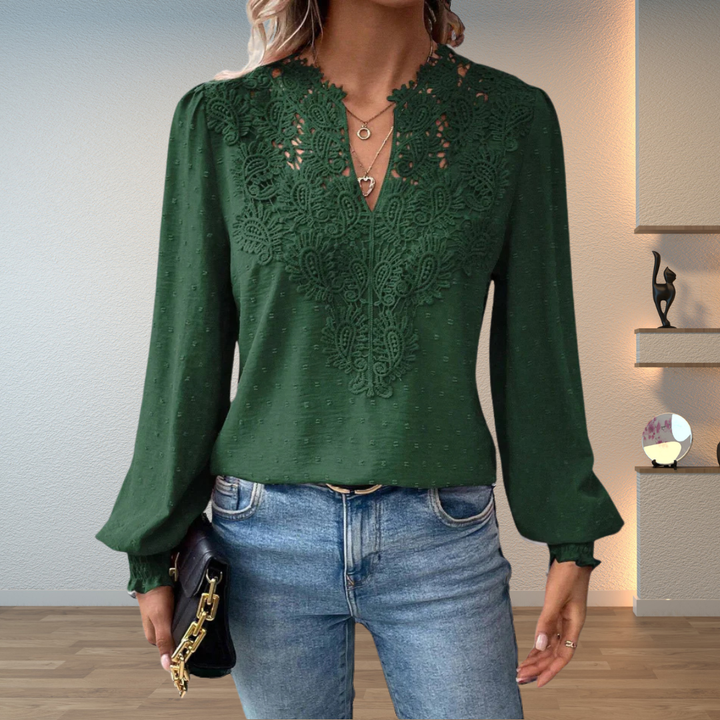 Remi | Women's Chiffon Lace Appliqué V-Neck Blouse