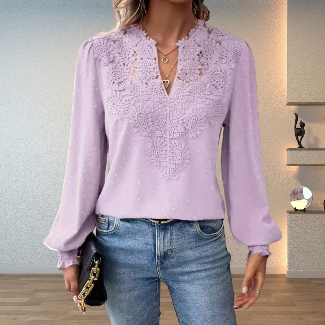 Remi | Women's Chiffon Lace Appliqué V-Neck Blouse