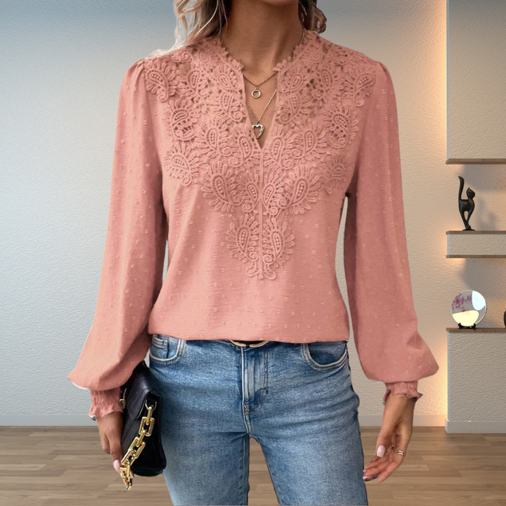 Remi | Women's Chiffon Lace Appliqué V-Neck Blouse