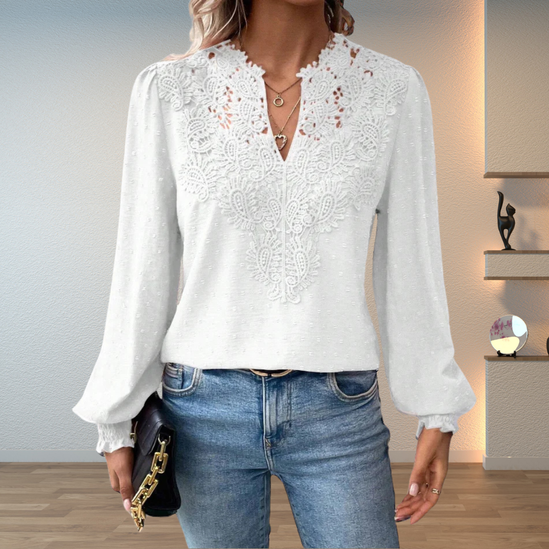 Remi | Women's Chiffon Lace Appliqué V-Neck Blouse