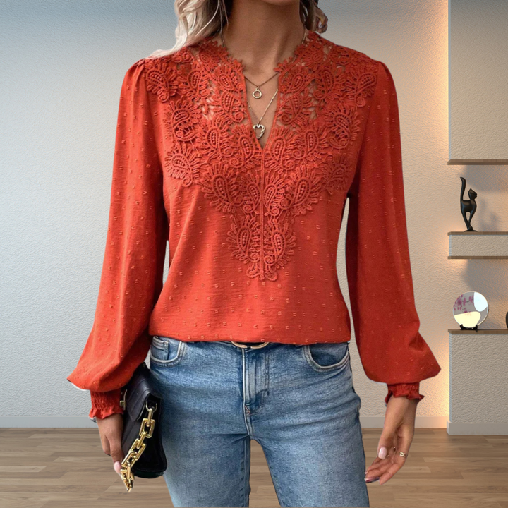 Remi | Women's Chiffon Lace Appliqué V-Neck Blouse