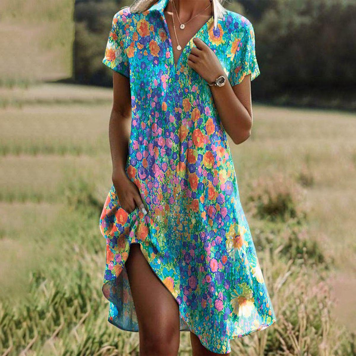 Remi | Women's Chiffon Spot Print Short Sleeve Midi Dress