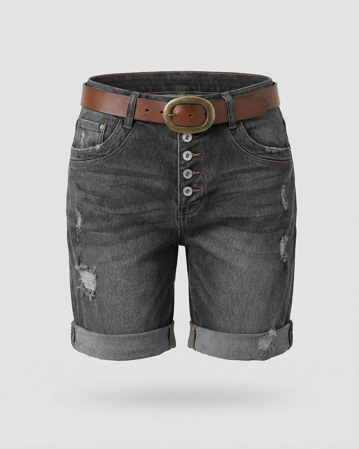 Remi | Women's Denim Boyfriend Shorts with Belt