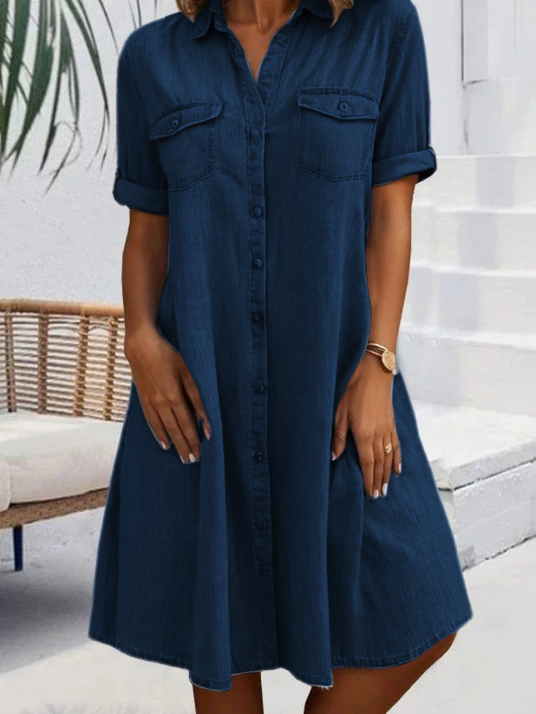 Remi | Women's Denim Button-Front Shirt Dress
