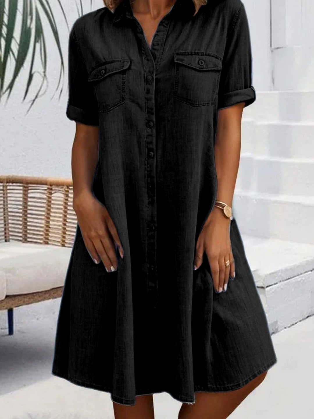 Remi | Women's Denim Button-Front Shirt Dress