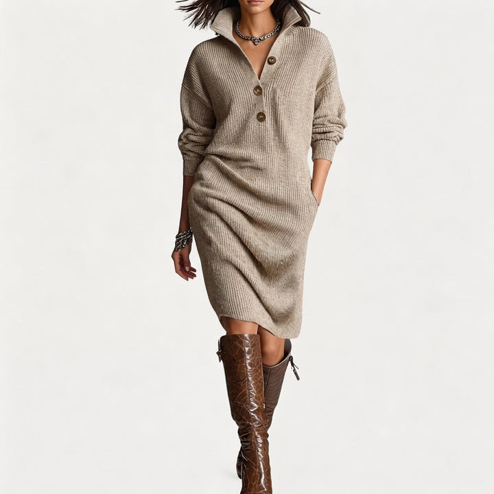 Remi | Women's Knit Button Collar Sweater Dress