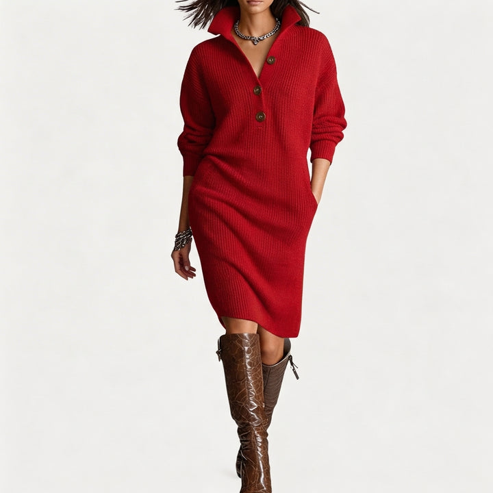 Remi | Women's Knit Button Collar Sweater Dress