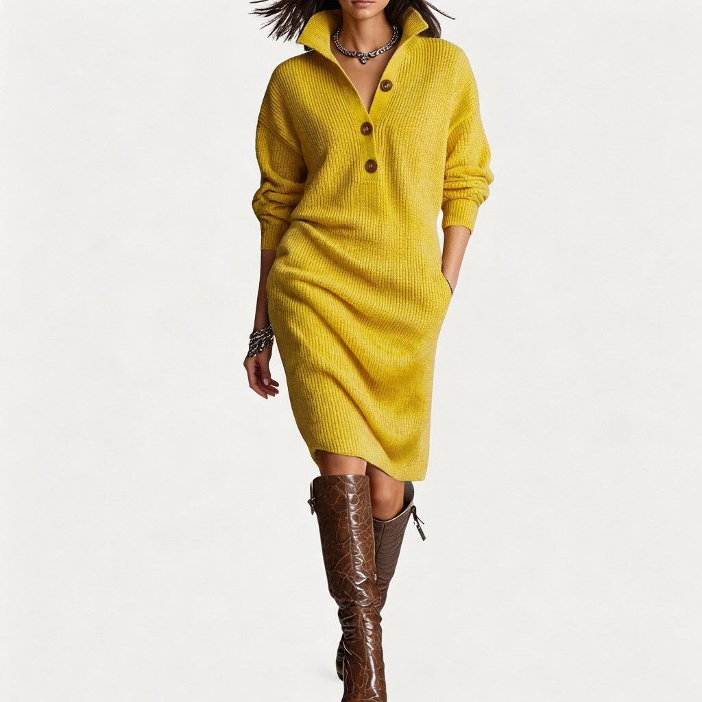 Remi | Women's Knit Button Collar Sweater Dress