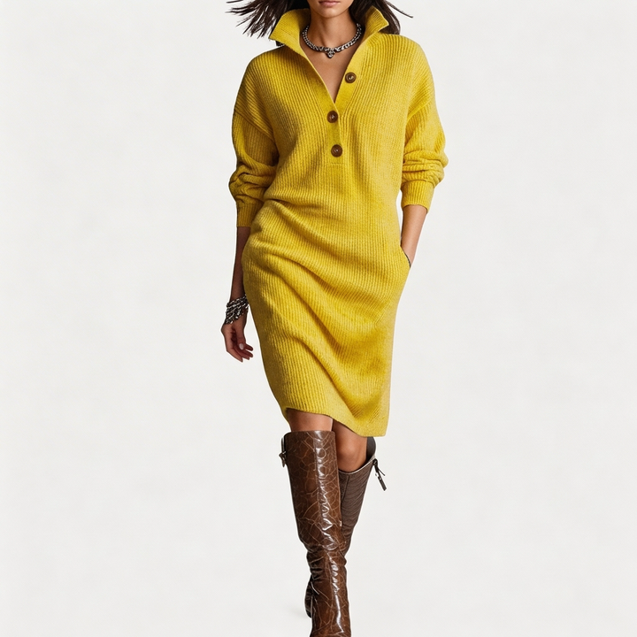 Remi | Women's Knit Button Collar Sweater Dress