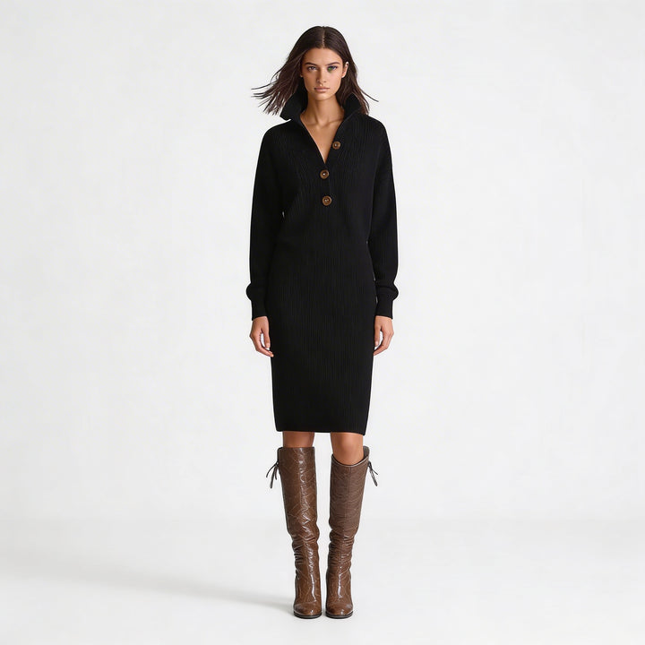 Remi | Women's Knit Button Collar Sweater Dress