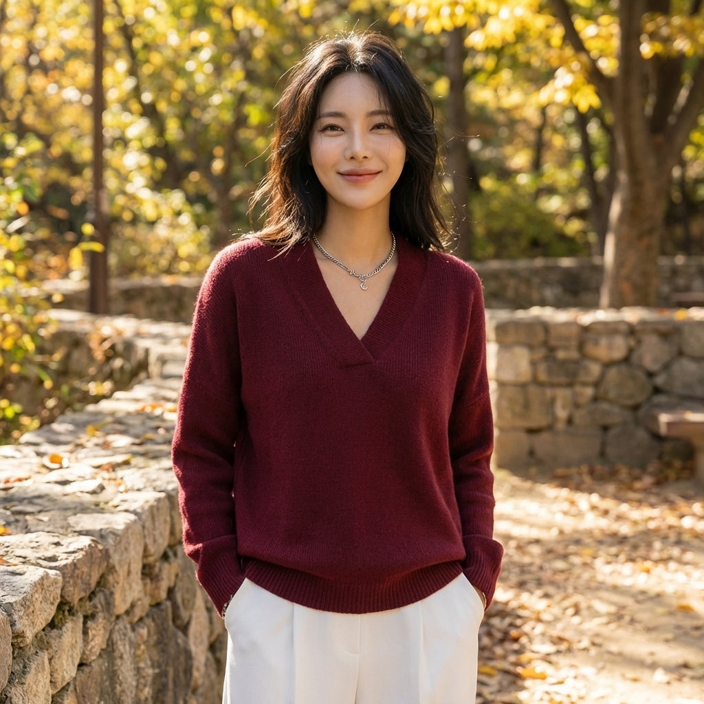 Remi | Women's Merino Wool V-Neck Oversized Jumper