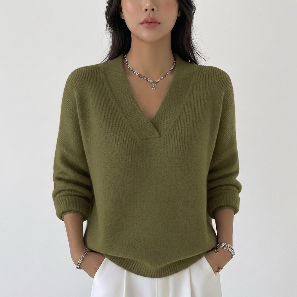 Remi | Women's Merino Wool V-Neck Oversized Jumper