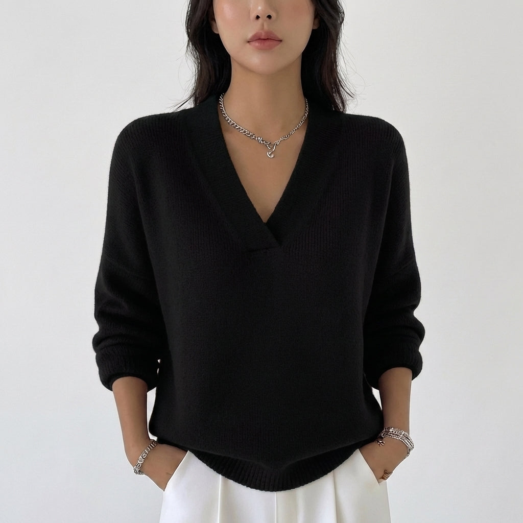 Remi | Women's Merino Wool V-Neck Oversized Jumper