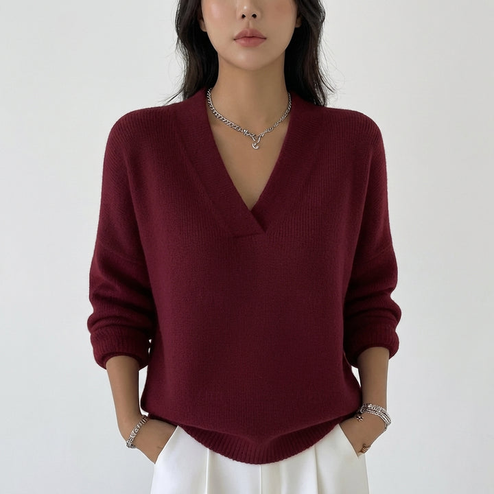Remi | Women's Merino Wool V-Neck Oversized Jumper
