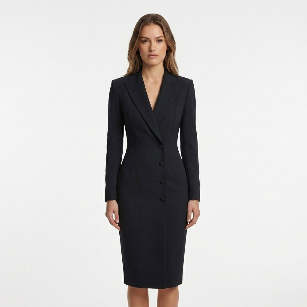 Remi | Women's Stretch Blazer-Style Button Midi Dress Elegant
