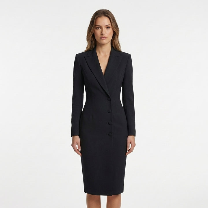 Remi | Women's Stretch Blazer-Style Button Midi Dress Elegant
