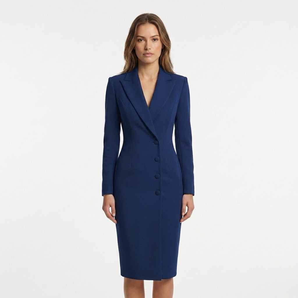 Remi | Women's Stretch Blazer-Style Button Midi Dress Elegant