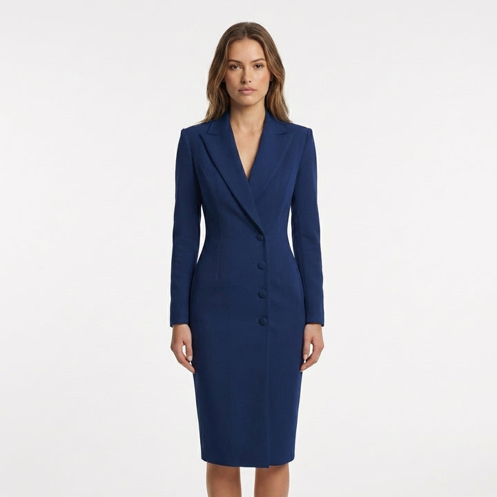 Remi | Women's Stretch Blazer-Style Button Midi Dress Elegant