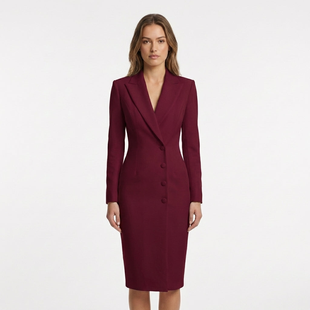 Remi | Women's Stretch Blazer-Style Button Midi Dress Elegant
