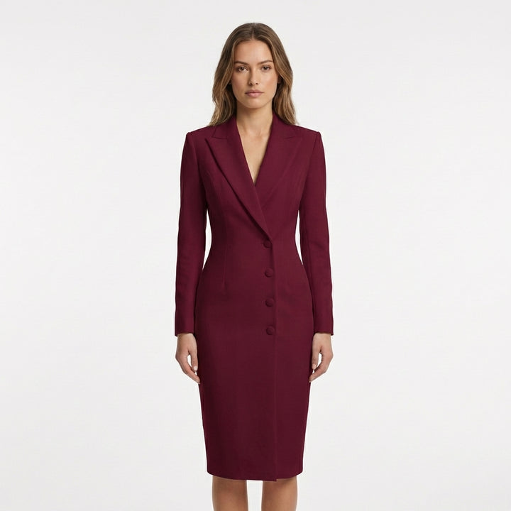 Remi | Women's Stretch Blazer-Style Button Midi Dress Elegant