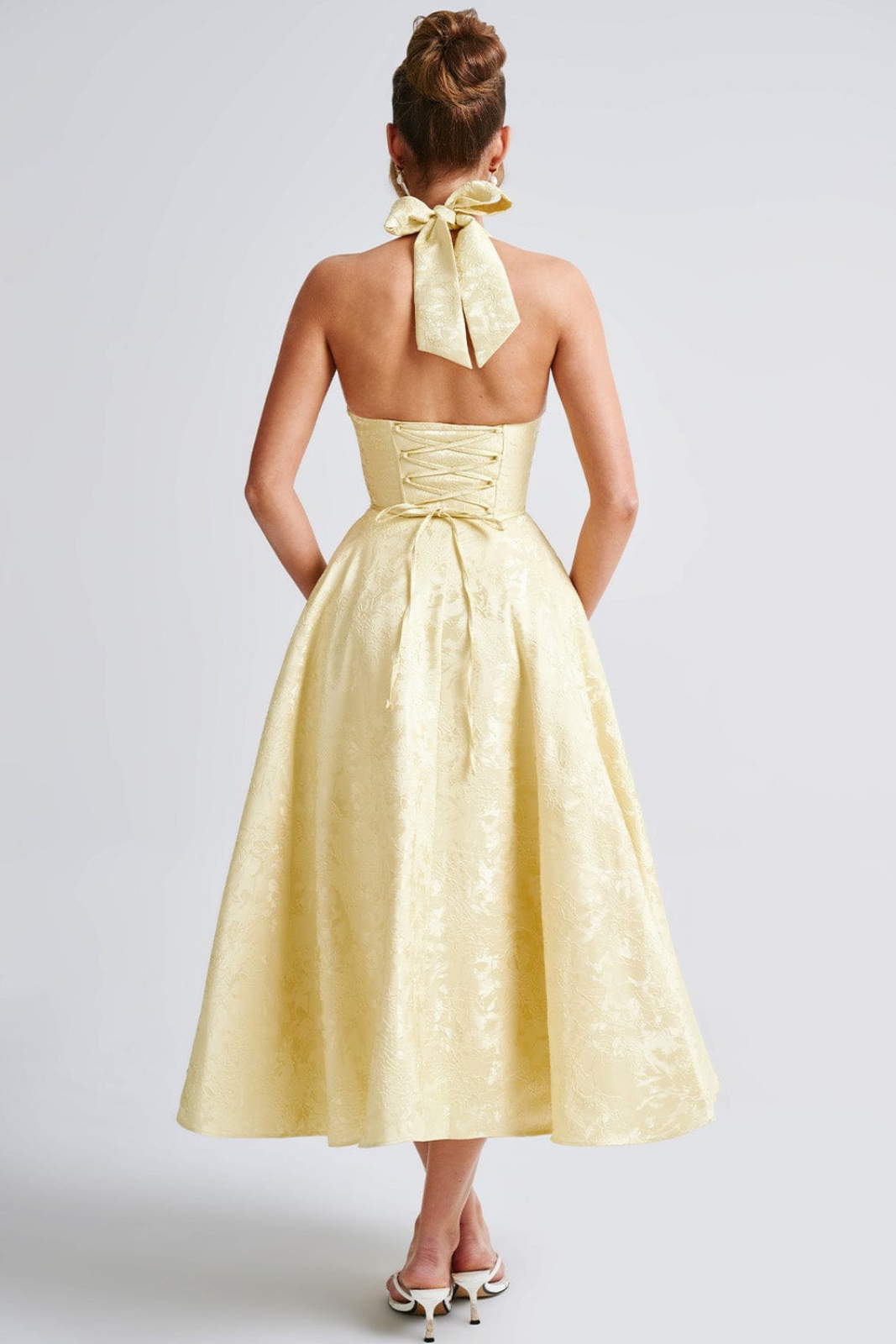 Rosalie | Women's Jacquard Halter Neck Midi Wedding Guest Dress