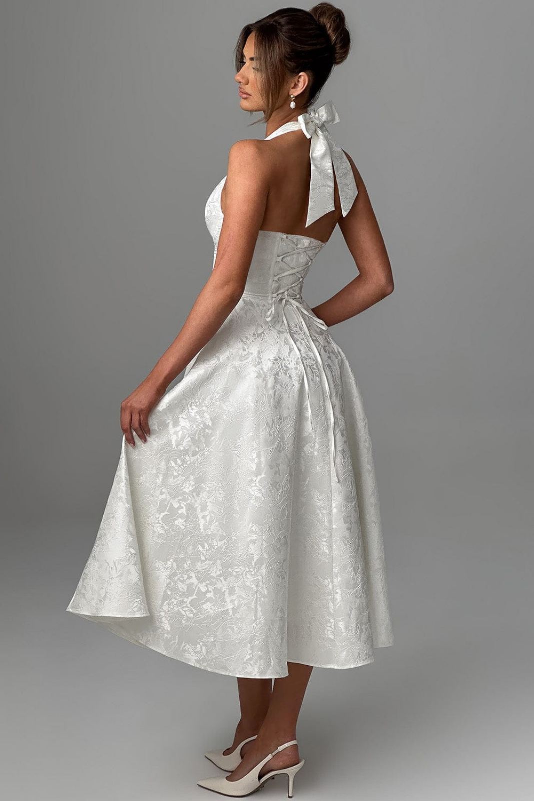 Rosalie | Women's Jacquard Halter Neck Midi Wedding Guest Dress