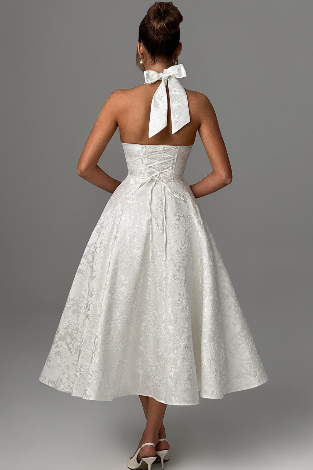 Rosalie | Women's Jacquard Halter Neck Midi Wedding Guest Dress