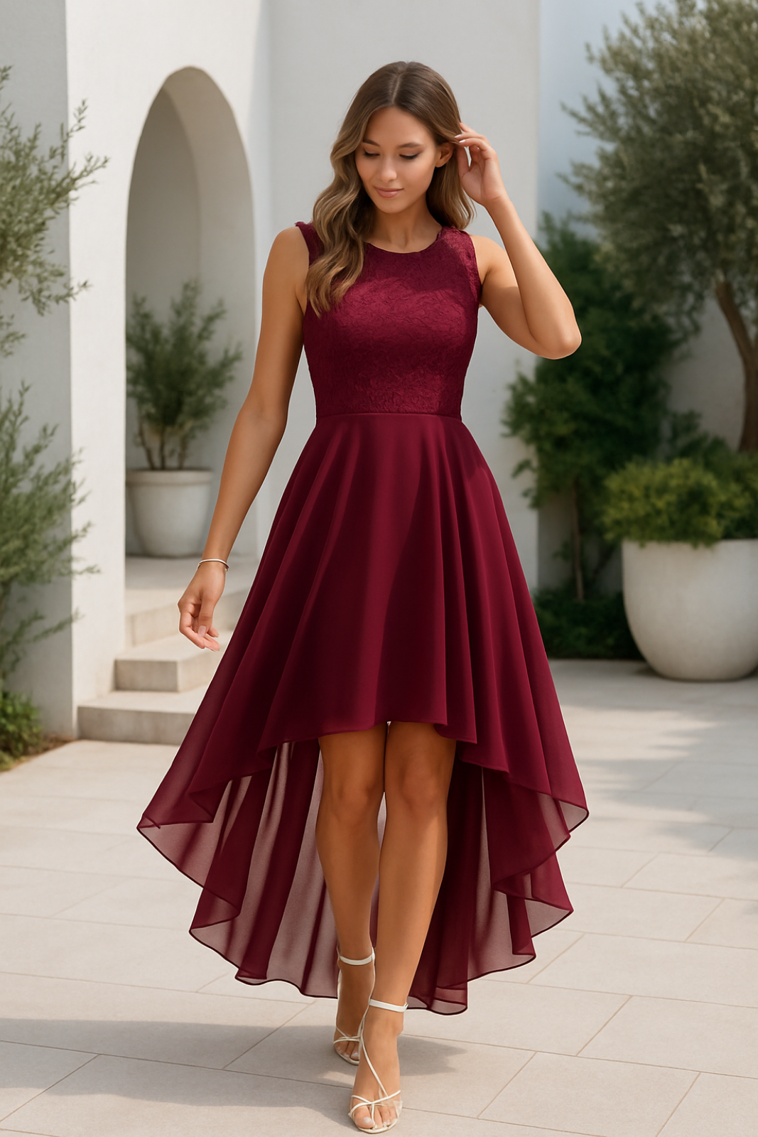 Roselyn | Women's Chiffon Lace High Low Wedding Guest Dress