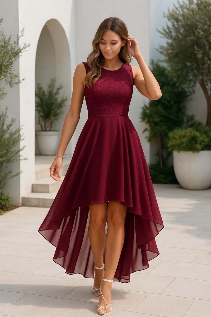 Roselyn | Women's Chiffon Lace High Low Wedding Guest Dress