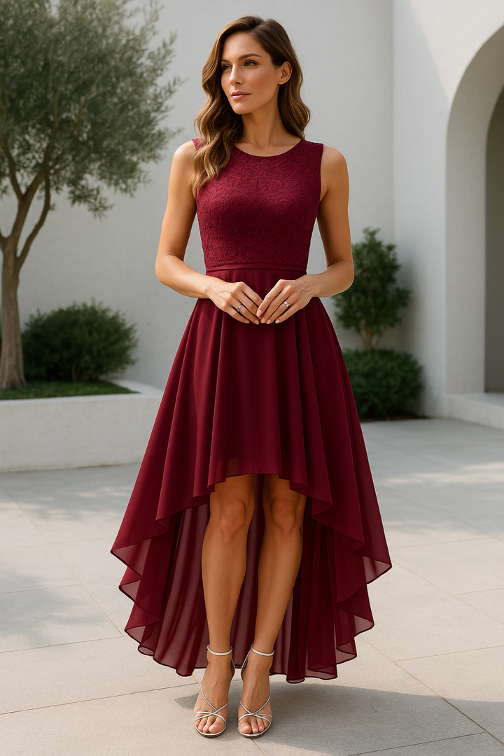 Roselyn | Women's Chiffon Lace High Low Wedding Guest Dress