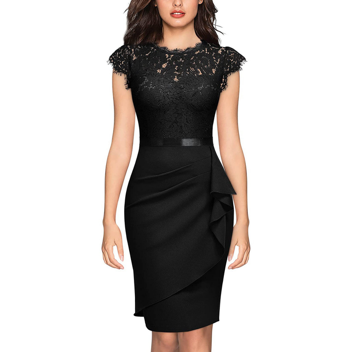 Rosette | Women's Lightweight Lace Ruffle Pencil Cocktail Dress