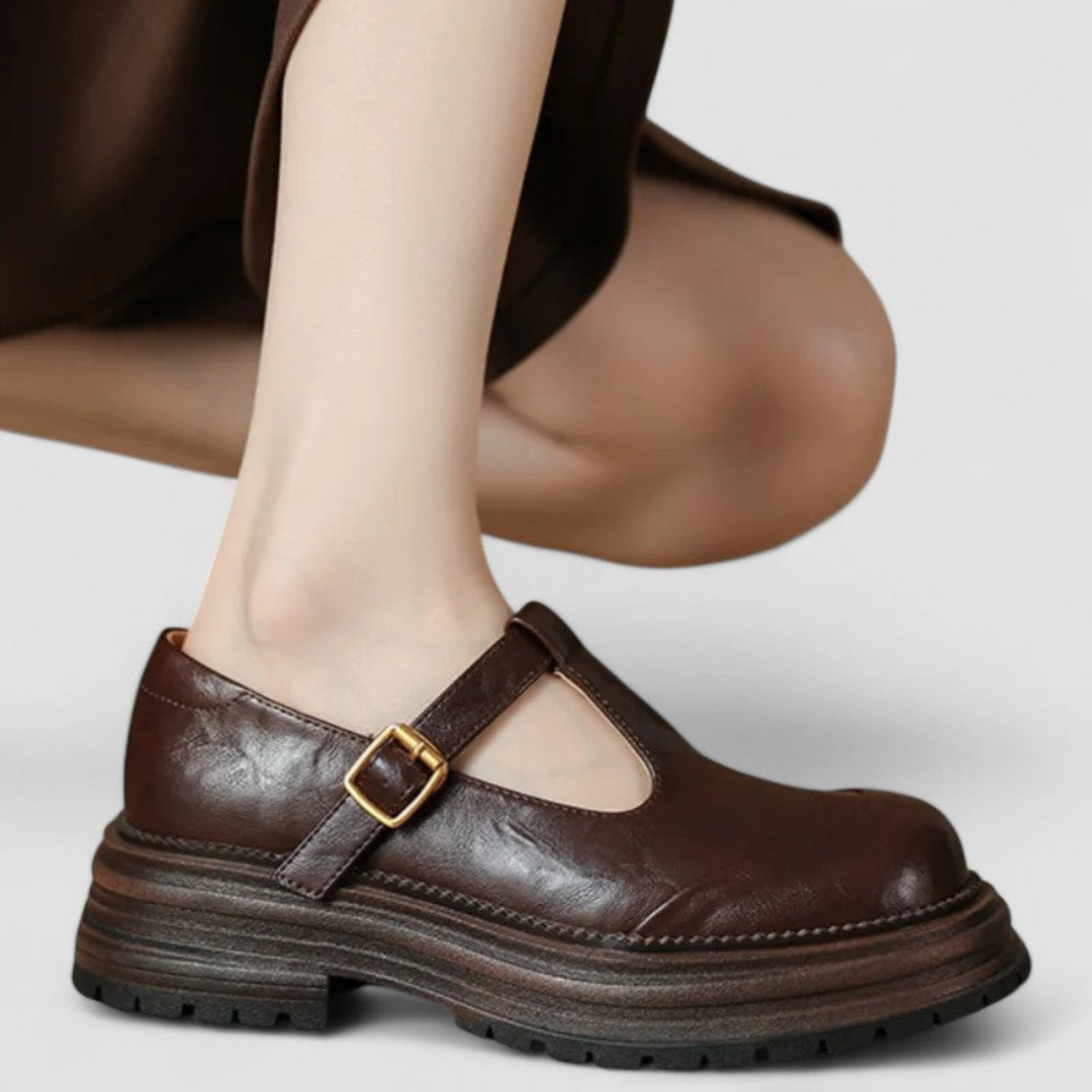 Rowena | Women's Leather Platform T-Bar Mary Jane Shoes