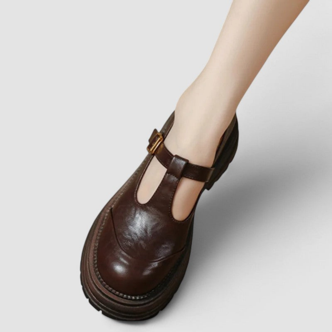 Rowena | Women's Leather Platform T-Bar Mary Jane Shoes