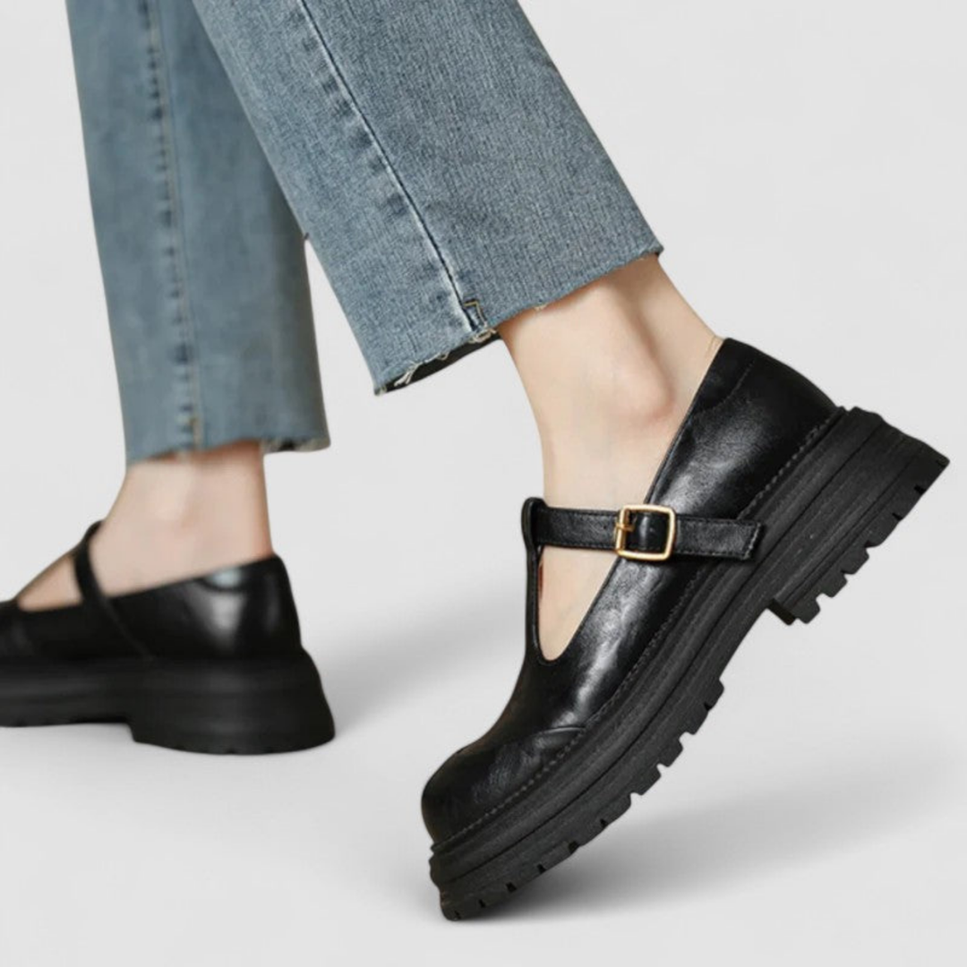 Rowena | Women's Leather Platform T-Bar Mary Jane Shoes