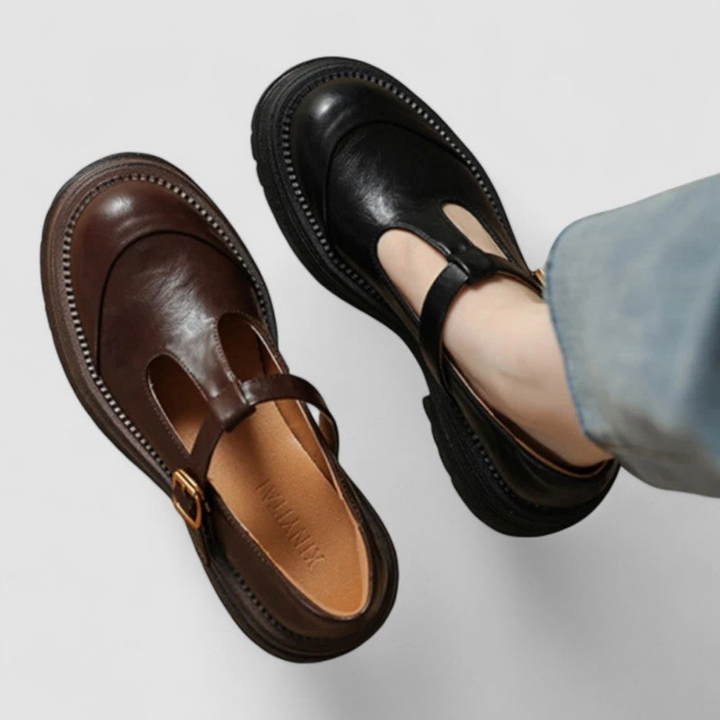 Rowena | Women's Leather Platform T-Bar Mary Jane Shoes