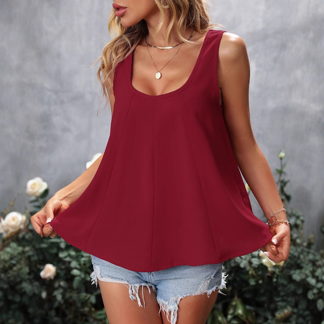 Rubi | Women's Wine Red Lightweight Scoop Neck Swing Tank Top