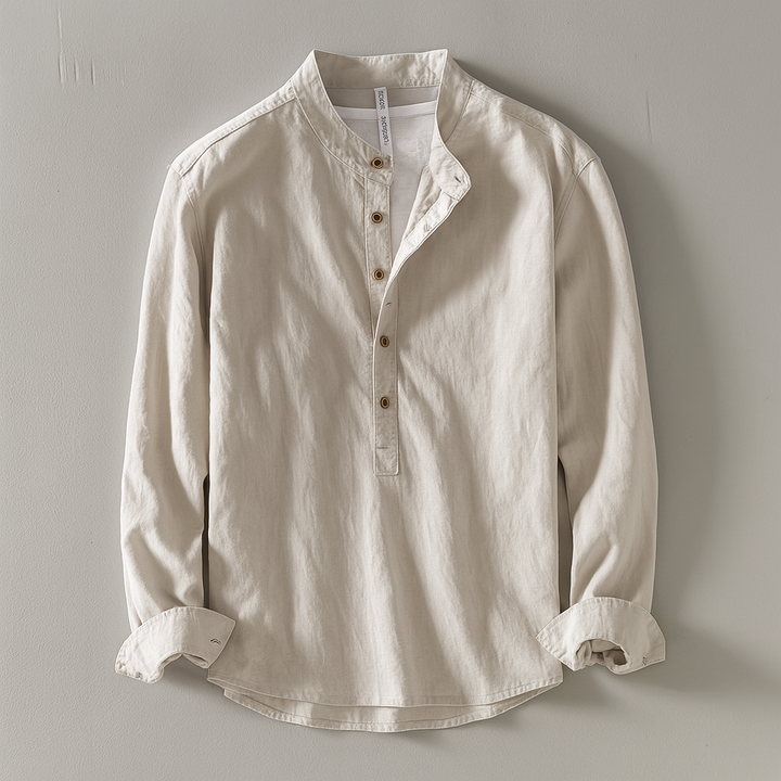Sanne | Men's Linen Henley Neck Long Sleeve Casual Shirt