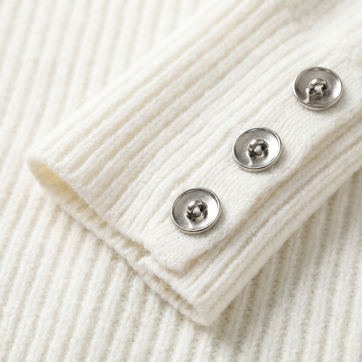 Sanne | Women's Cashmere V-Neck Button Cuff Ribbed Jumper