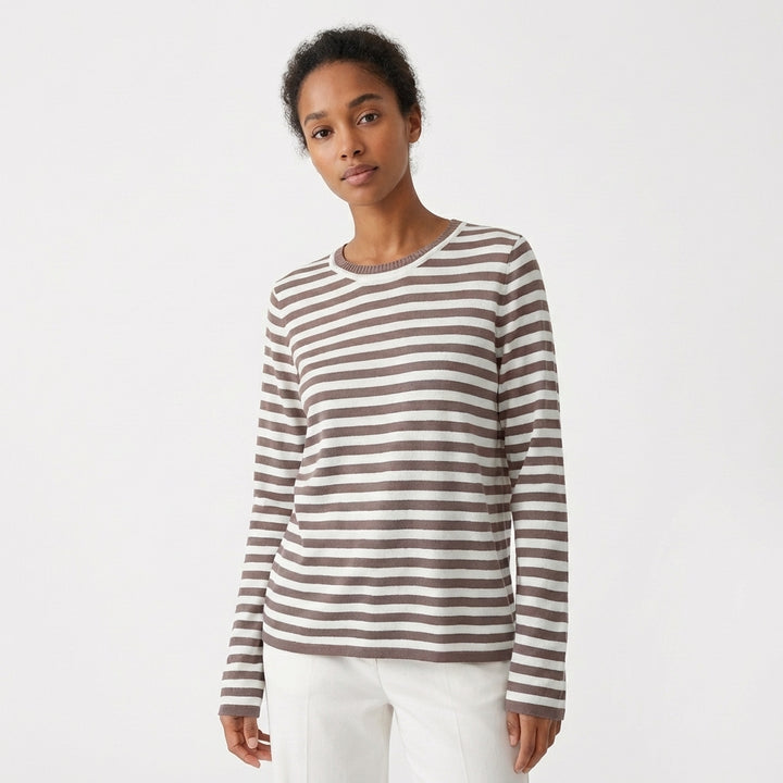 Sanne | Women's Cotton-Blend Striped Long Sleeve Crew Neck Top