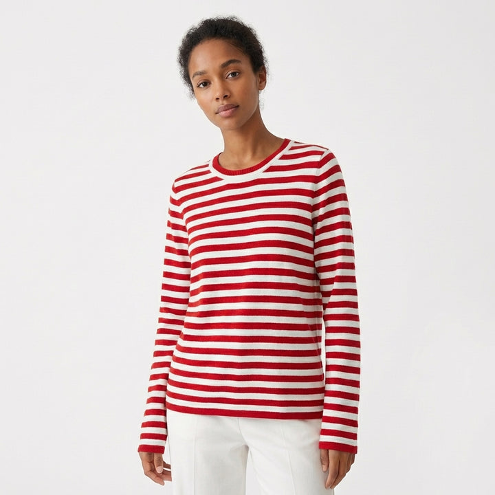 Sanne | Women's Cotton-Blend Striped Long Sleeve Crew Neck Top