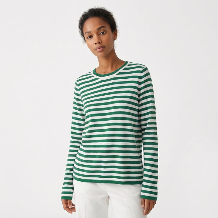 Sanne | Women's Cotton-Blend Striped Long Sleeve Crew Neck Top