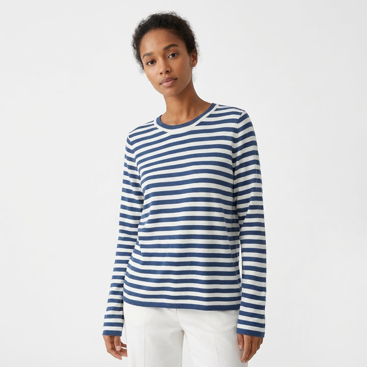 Sanne | Women's Cotton-Blend Striped Long Sleeve Crew Neck Top