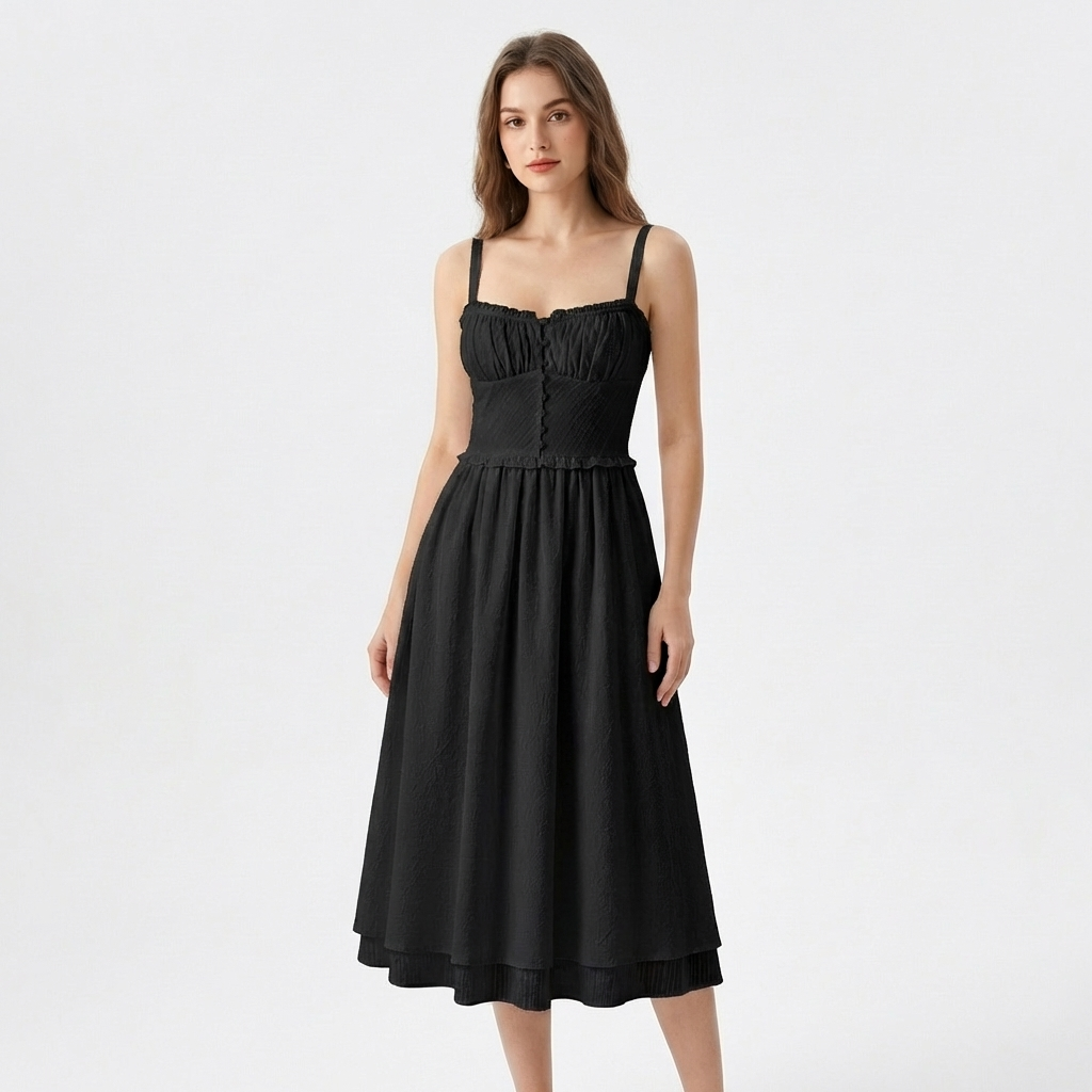 Sanne | Women's Cotton Ruffle Hem Strappy Midi Dress