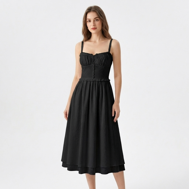 Sanne | Women's Cotton Ruffle Hem Strappy Midi Dress