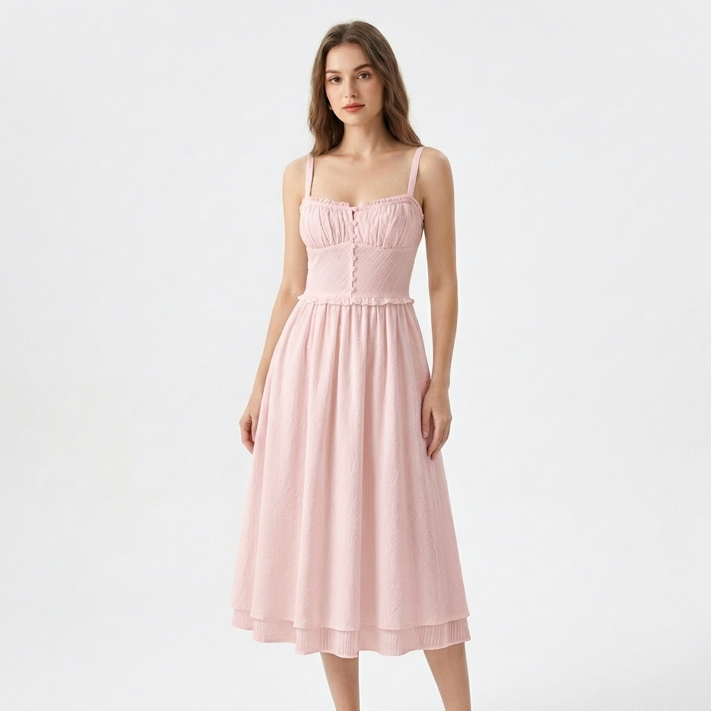 Sanne | Women's Cotton Ruffle Hem Strappy Midi Dress