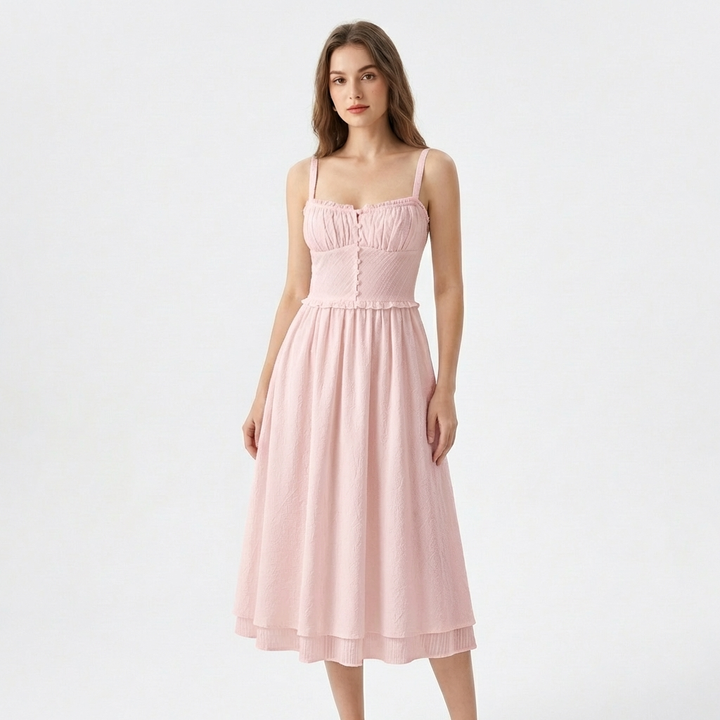Sanne | Women's Cotton Ruffle Hem Strappy Midi Dress
