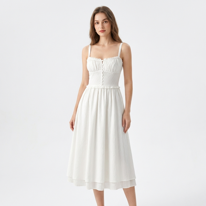 Sanne | Women's Cotton Ruffle Hem Strappy Midi Dress
