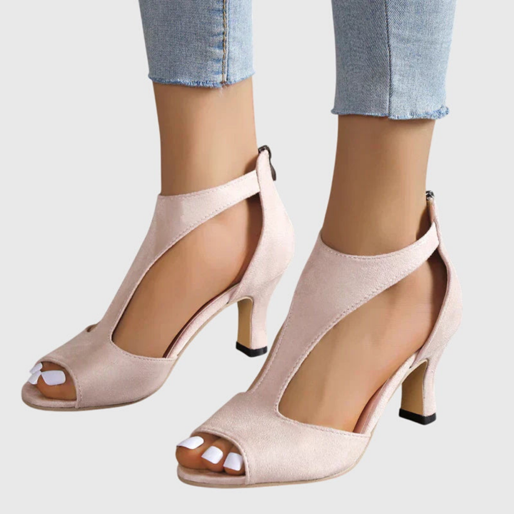 Sanne | Women's Leather Cutout Peep Toe Block Heels